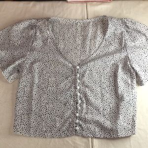 New Women’s Shein Polka Dot Print Blouse Liteweight Black White Size Small